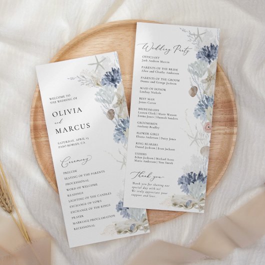 Programme Boho Elegant Ocean Beach Coral Blue Mariage