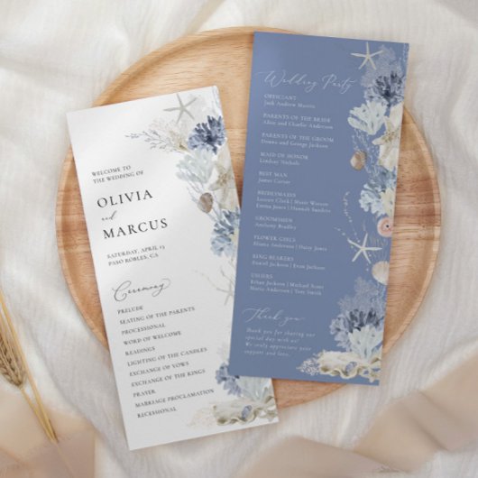 Programme Boho Elegant Ocean Beach Coral Blue Mariage
