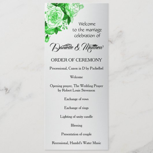 Programme Boho Green Rose Metallic Silver Mariage (Devant)