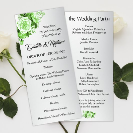 Programme Boho Green Rose Metallic Silver Mariage