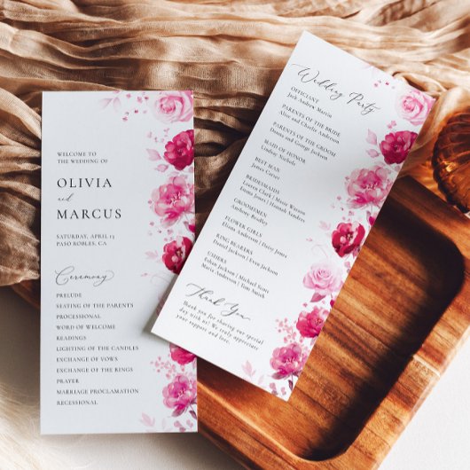 Programme Boho Magenta Hot rose Floral Élégant Mariage