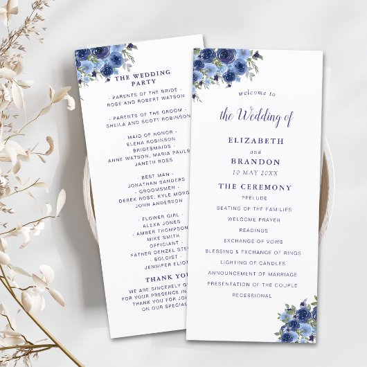 Programme Boho Navy Flowers – Countryside Wedding