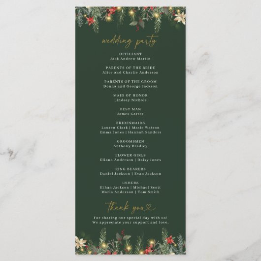 Programme Boho Noël Pine Tree éclaire un mariage élégant (Dos)