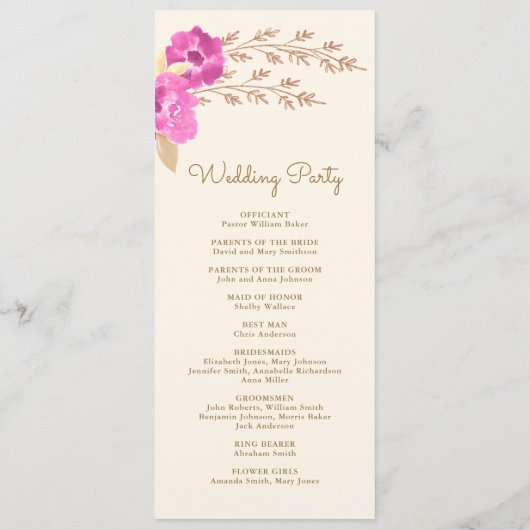 Programme Boho Pink Orchid Floral Ivory Mariage (Dos)