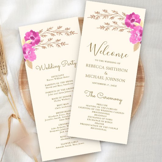 Programme Boho Pink Orchid Floral Ivory Mariage