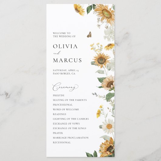 Programme Boho Sunflower Golden Rays Floral Elégant Mariage (Devant)