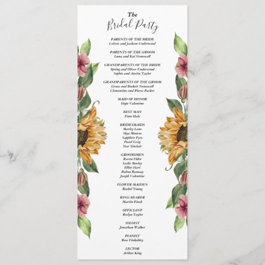 Programme Boho Sunflower Rustique Mariage fête de mariage pl (Dos)