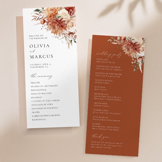 Programme Boho Terracotta Dahlia Rose Mariage