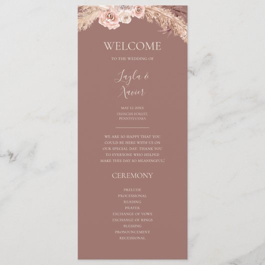 Programme Boho Tropical Botanical | Dusty Rose Mariage plat (Devant)