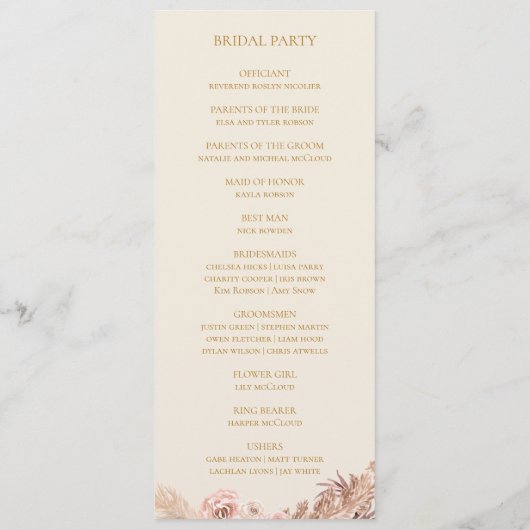 Programme Boho Tropical Botanical | Dusty Rose Mariage plat (Dos)