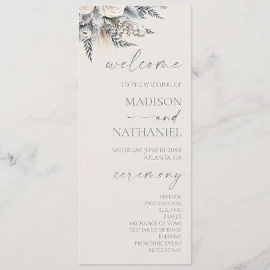 Programme Boho White Rose Floral Mariage Jardin (Devant)