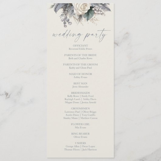 Programme Boho White Rose Floral Mariage Jardin (Dos)