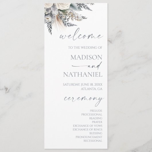 Programme Boho White Rose Floral Mariage Jardin (Devant)