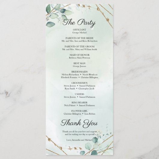 Programme Boho White Roses Eucalyptus Vert Or (Dos)