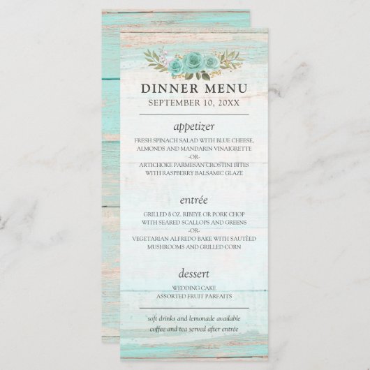 Programme Bois rustique Turquoise Floral Pays Chic Mariage (Devant / Derrière)