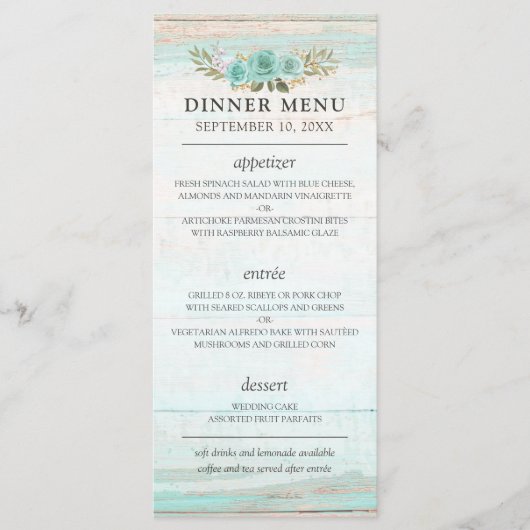 Programme Bois rustique Turquoise Floral Pays Chic Mariage (Devant)