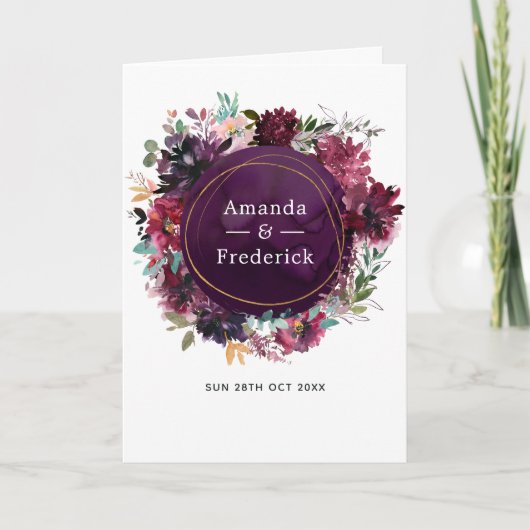 Programme Bordo Violet Plum Aquarelle Mariage Floral (Devant)