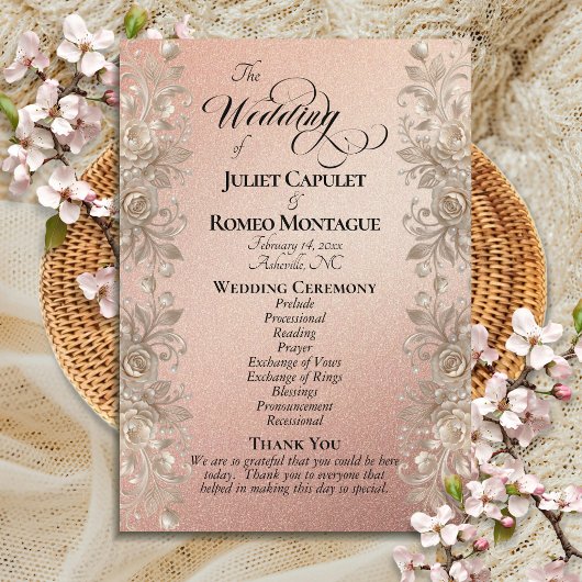 Programme Bordure de rose sur or rose - Mariage