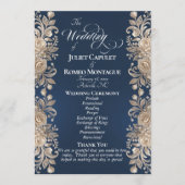 Programme Bordure de roses sur fond bleu foncé - Mariage (Devant)