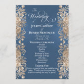 Programme Bordure de roses sur fond bleu - Mariage (Devant)