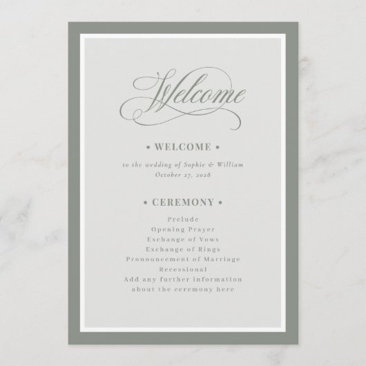 Programme Bordure verte élégante | Accueil Mariage Luxe (Devant)