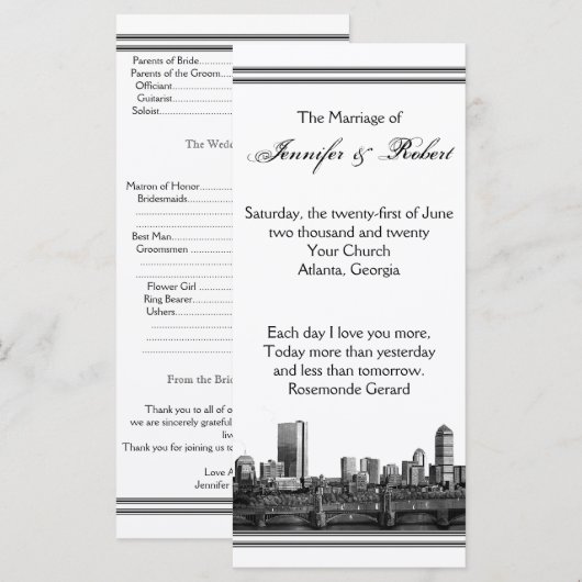 Programme Boston Destination Wedding Program (Devant / Derrière)