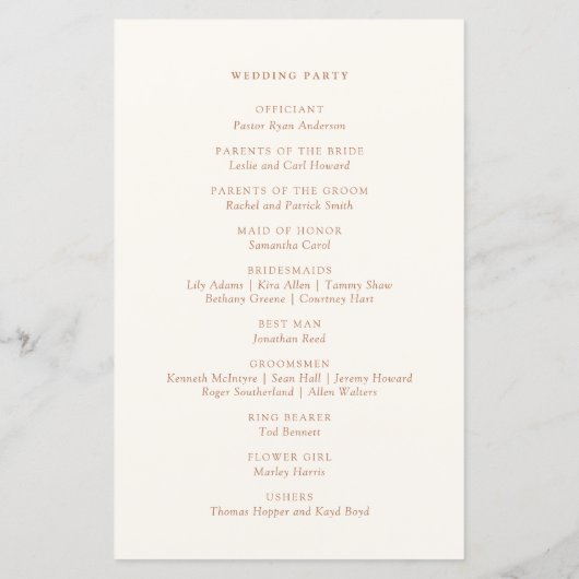 Programme Botanique De Mariage D'Orange Brûlé Simp (Dos)