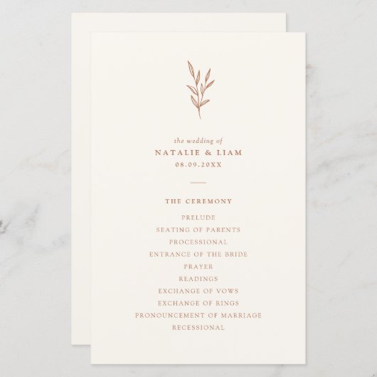 Programme Botanique De Mariage D'Orange Brûlé Simp (Devant / Derrière)