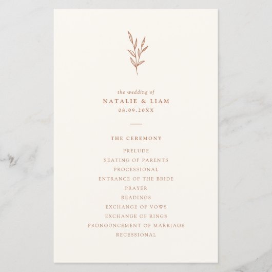 Programme Botanique De Mariage D'Orange Brûlé Simp (Devant)