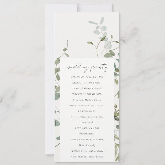 Programme Botanique Eucalyptus Watercolor Wedding (Dos)