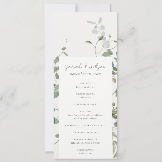 Programme Botanique Eucalyptus Watercolor Wedding (Devant)