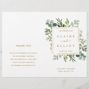 Programme Botanique Gold Greenery Watercolor Weddi