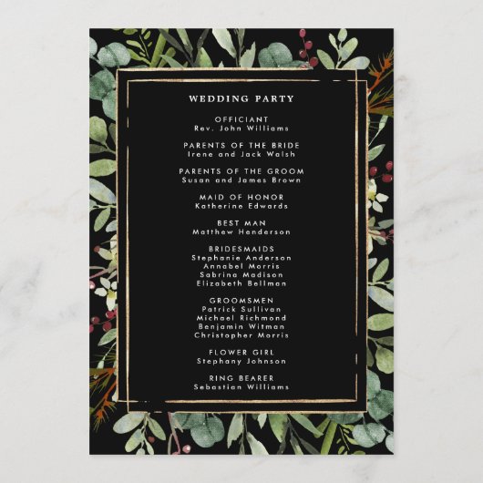 Programme Botanique Verdure Noël Fête Mariage noir (Dos)