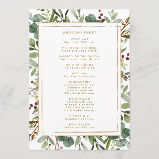 Programme Botanique Verdure Noël Vacances Mariage d'or (Dos)