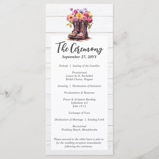Programme Bottes rustiques en bois et fleurs Mariage à la fe (Devant)