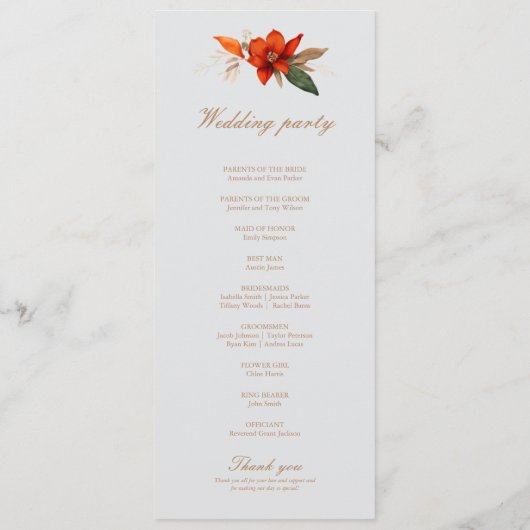 Programme Bouquet de Boho avec fleurs de feu (Dos)