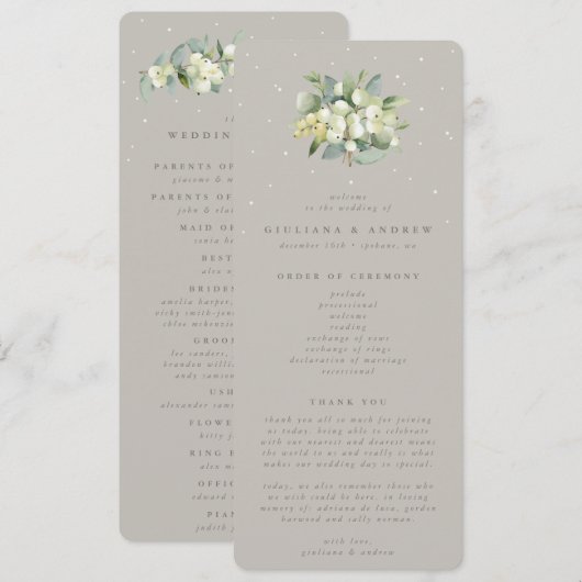 Programme Bouquet de mariage d'hiver Greige Snowberry + Euca (Devant / Derrière)