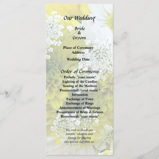 Programme Bouquet de pâquerettes, chrysanthèmes et ombelles (Devant)