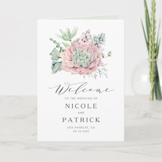 Programme Bouquet de succulentes pastel aquarelle Mariage (Devant)
