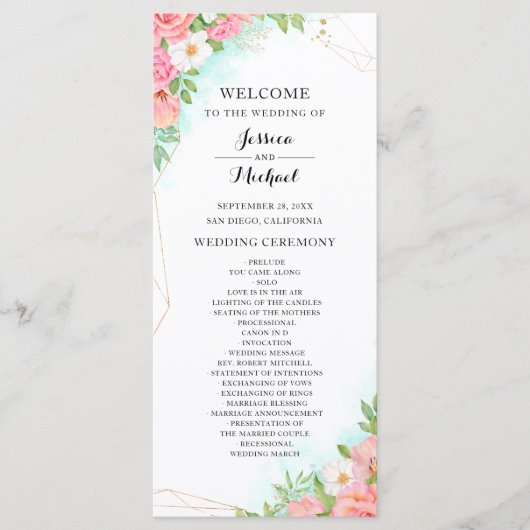 Programme Bouquet Floral Ombre Turquoise Rose Mariage (Devant)