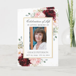 Programme Bourgogne Blush Floral Greenery Photo Funérailles 