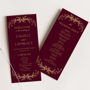 Programme Bourgogne Champagne Toile Cadre Floral Mariage