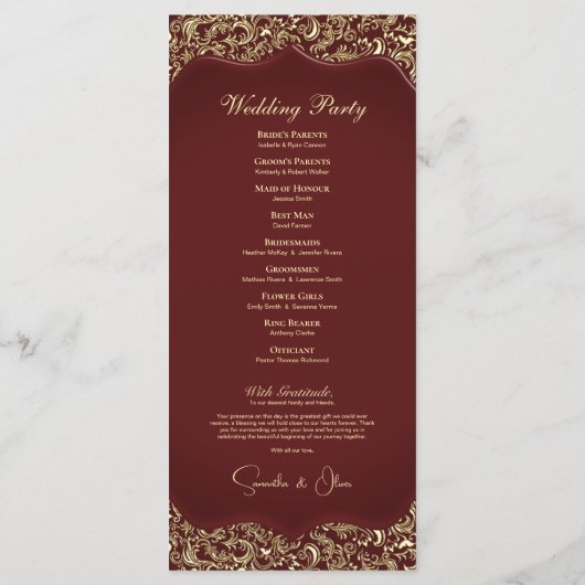 Programme Bourgogne Et Gold Mariage damassé (Dos)