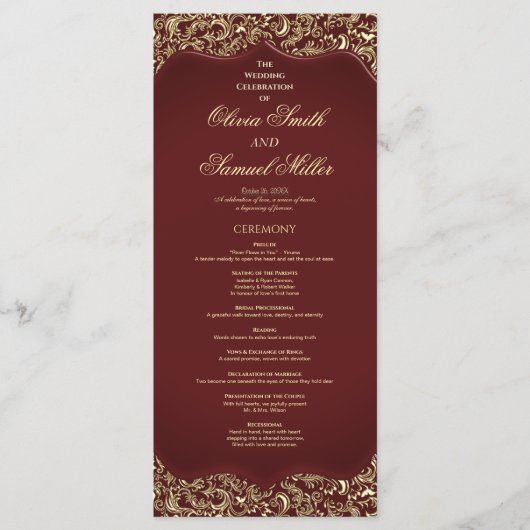 Programme Bourgogne Et Gold Mariage damassé (Devant)