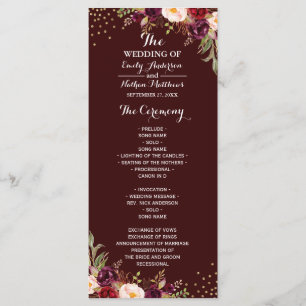 Programme Bourgogne Gold Confetti Floral Wedding Program