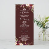 Programme Bourgogne Gold Confetti Floral Wedding Program (Debout devant)