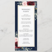 Programme Bourgogne riche Rouge Bleu Rose Floral Mariage (Dos)