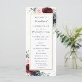 Programme Bourgogne riche Rouge Bleu Rose Floral Mariage (Debout devant)