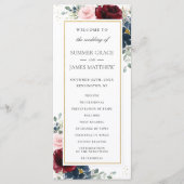 Programme Bourgogne riche Rouge Bleu Rose Floral Mariage (Devant)