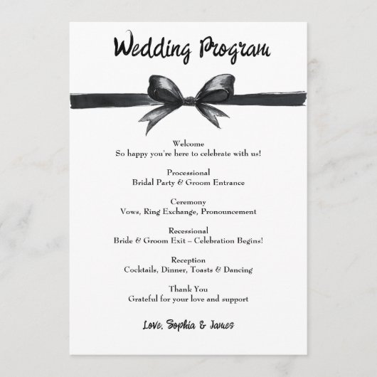 Programme Bow noir et blanc | Mariage élégant | Monochrome (Devant)